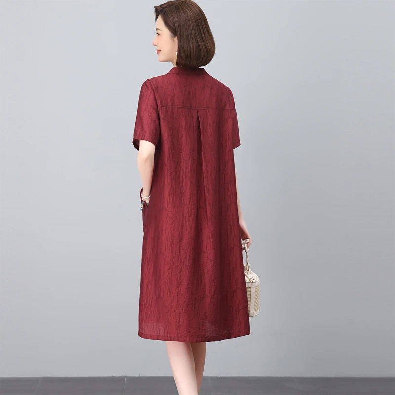 天丝高端精致连衣裙短袖2025新款夏季新中式国风妈妈减龄气质裙子