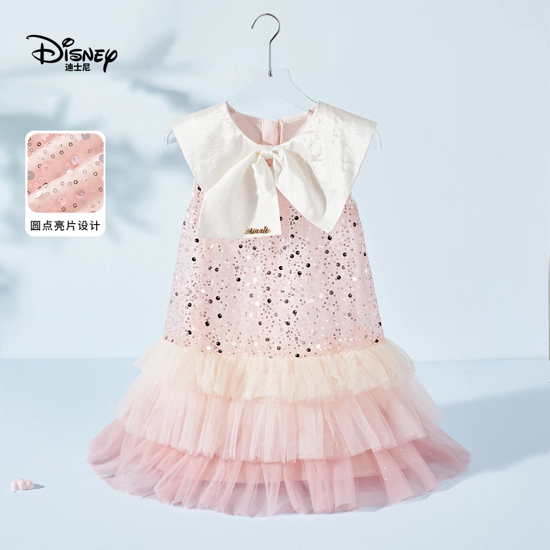 迪士尼夏季女蝴蝶纯色衬裙连衣裙童装洋气宝宝幼童裙子女宝