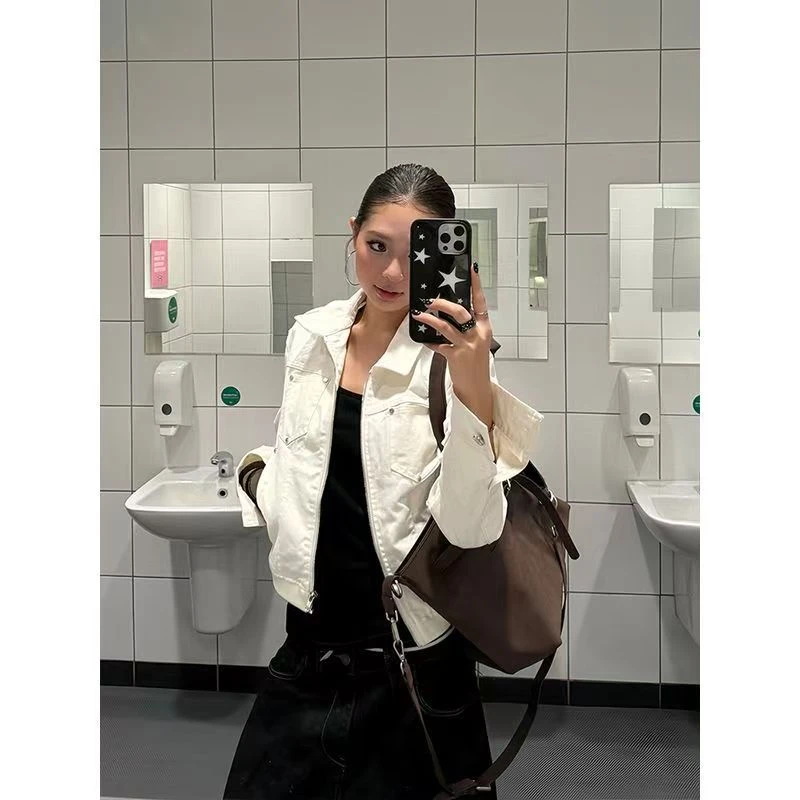 美式复古铆钉短款夹克高级质感翻领外套女街头风辣妹休闲百搭上衣