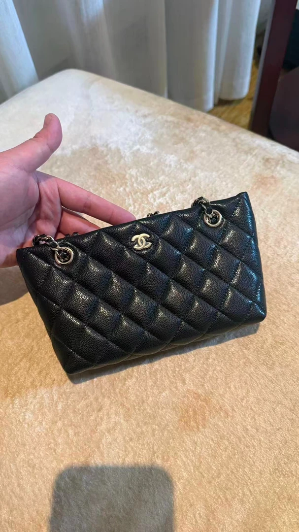 未使用 Chanel/香奈儿 25c mini tote黑金荔枝皮 拍下送鉴定