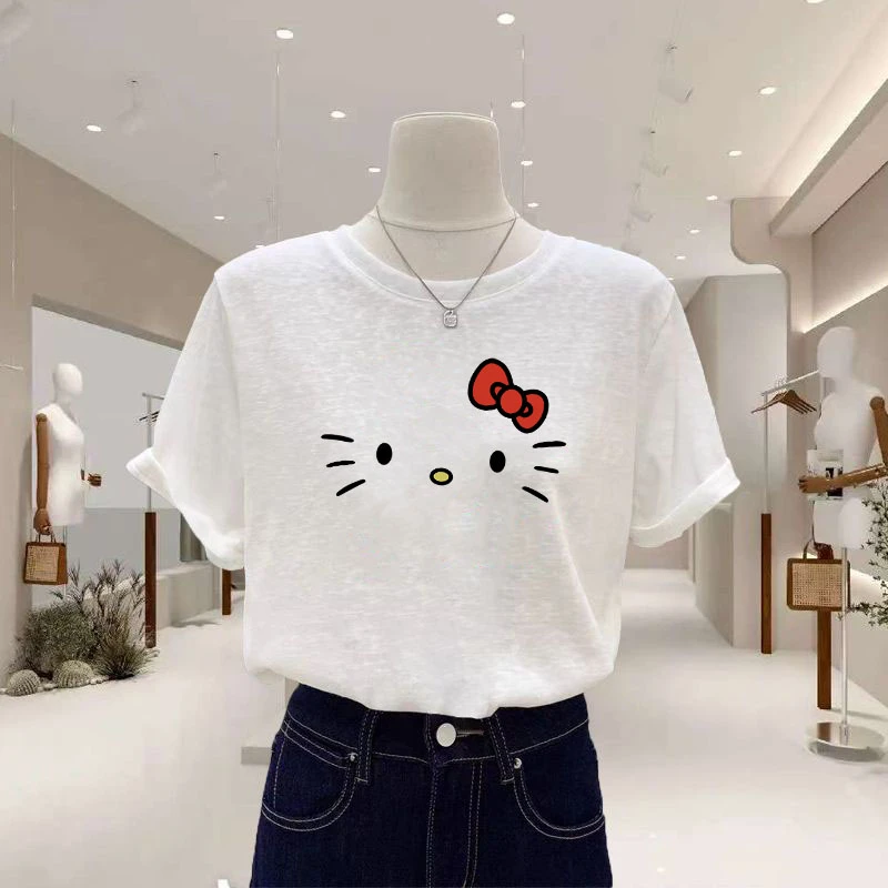 雪花棉别致印花T恤设计感白色2025夏季薄款显瘦女士百搭短袖上衣