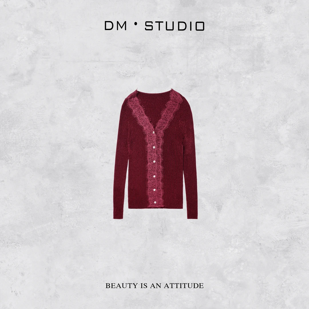 -DM•STUDIO/高弹力气质小众精致感V领排扣开衫上衣（6JV917）