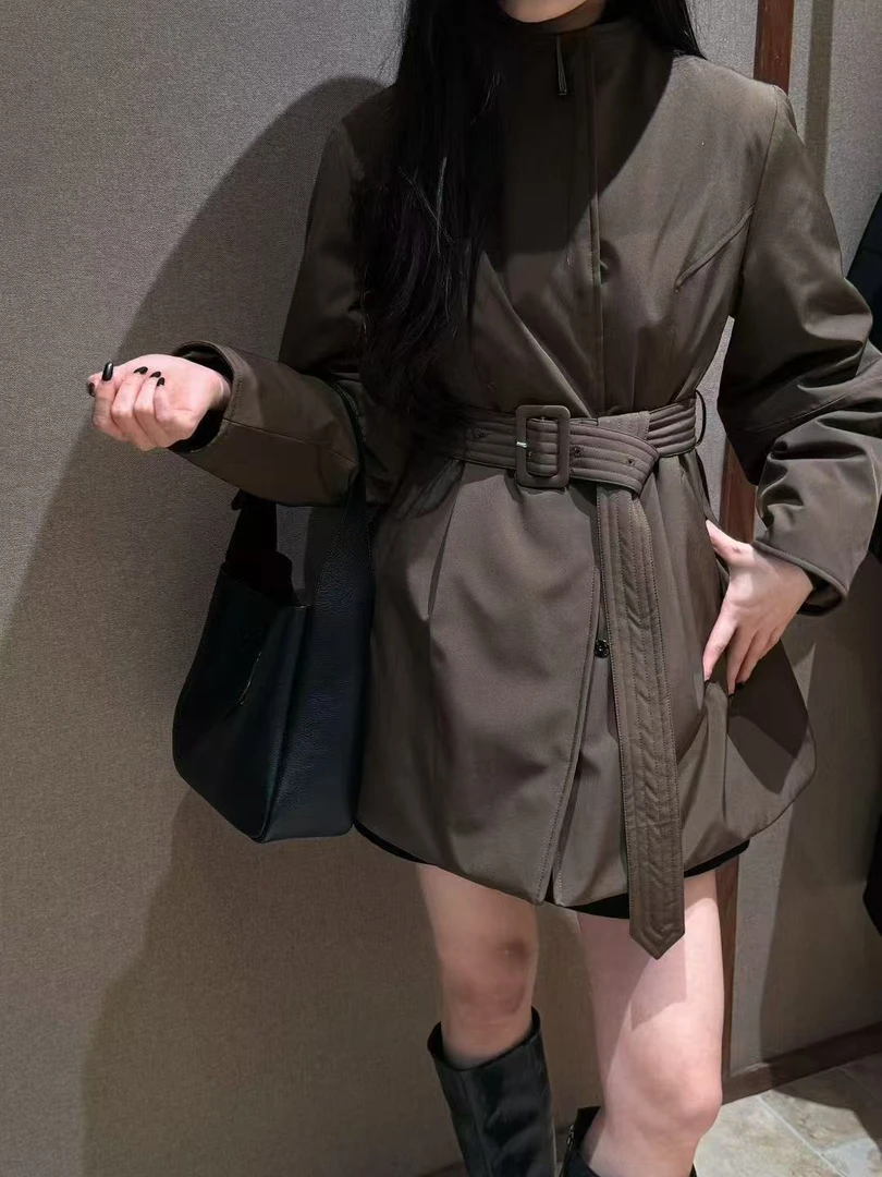 墨寒短款 | 收腰时尚冬季加厚显瘦腰带显瘦女士气质风衣鸭绒服