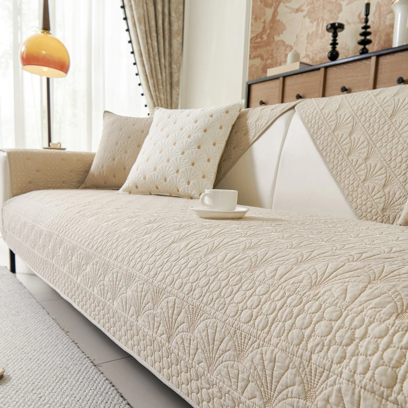 简约风沙发垫四季通用经典绣花直排夏季坐垫子盖布巾固定防滑套罩