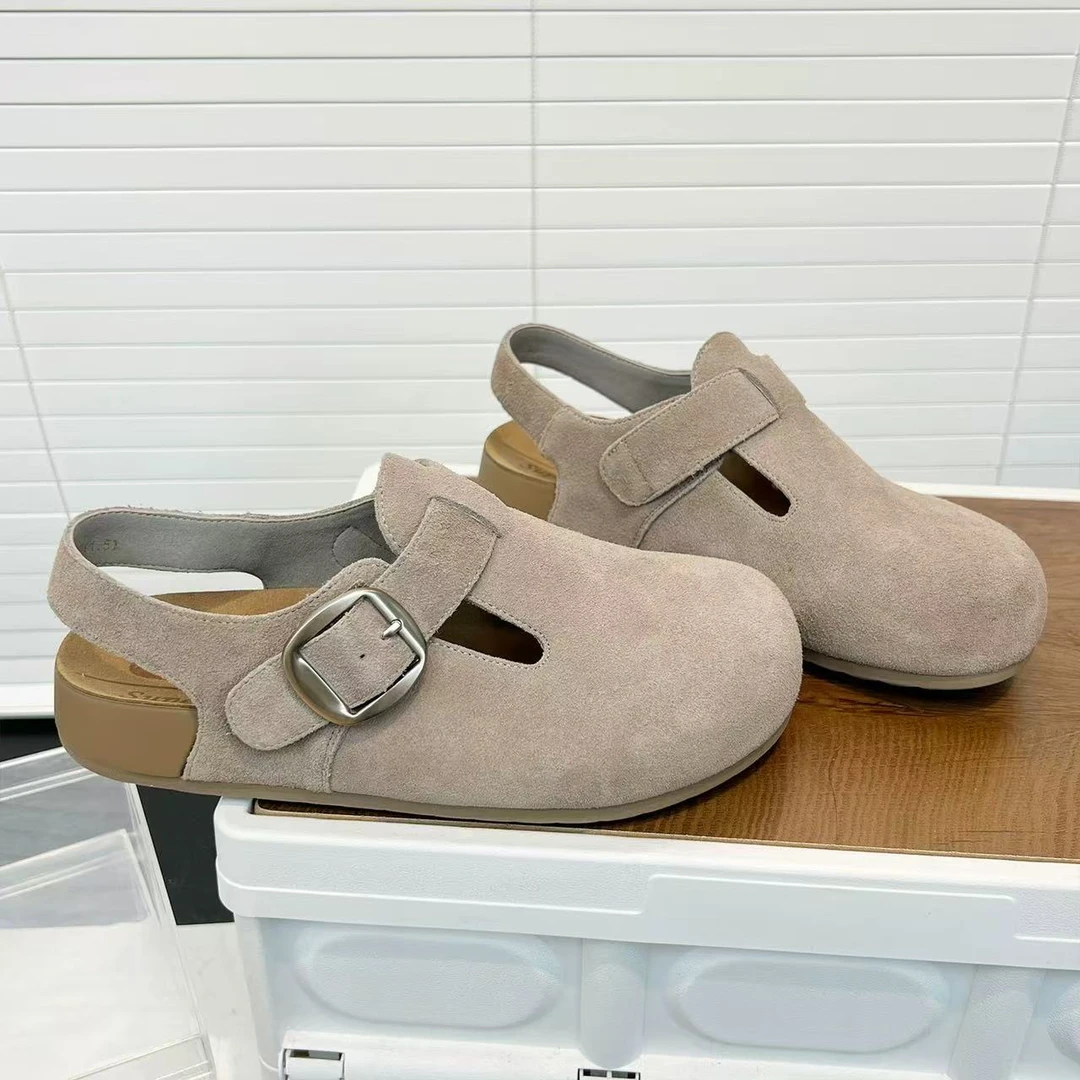 2025夏百搭舒适磨砂皮透气系带休闲勃肯鞋半拖鞋2568-1