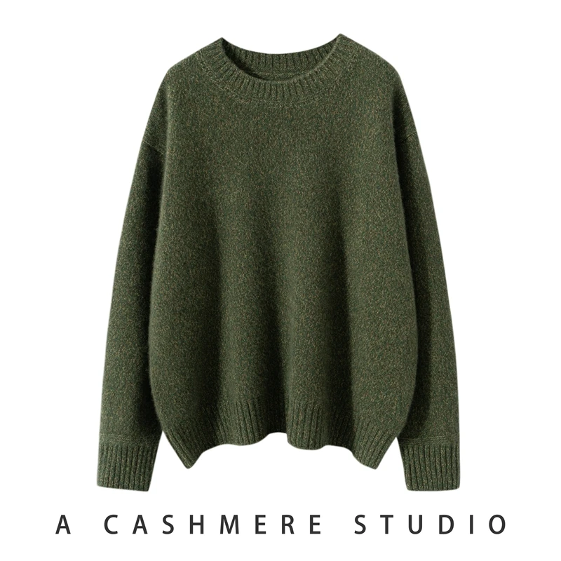 康赛妮花纱100%纯山羊绒衫女圆领宽松冬季新款亲肤打底衫套头毛衣