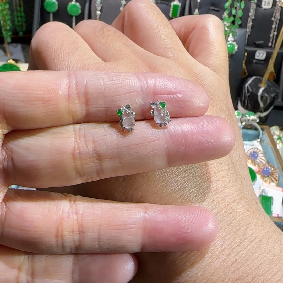 翡翠18K金镶嵌颈饰耳钉