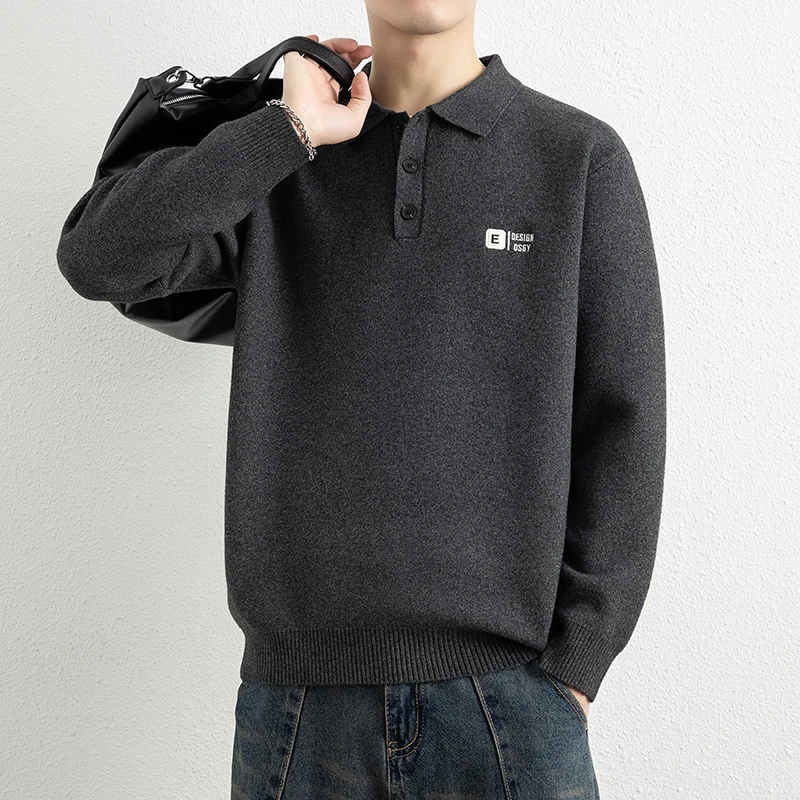 秋冬季polo领毛衣男2025新款纯色简约翻领针织衫男休闲宽松毛衫