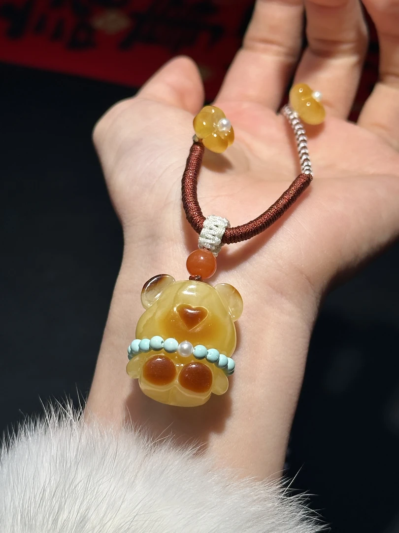 （款式参考）蜜蜡小熊设计款手工编绳定制系列（主石可挑款）——160