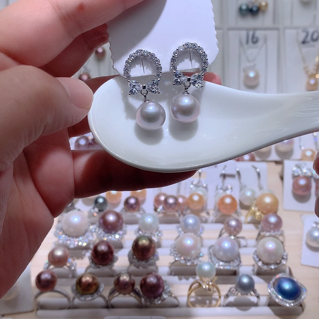 耳饰银S925镶嵌淡水珍珠CC11mm