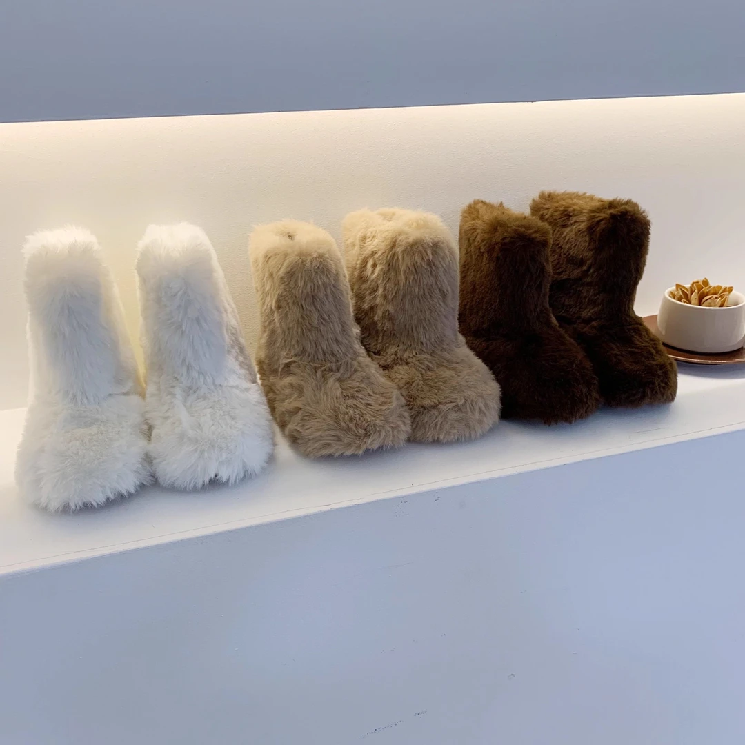 23-33码儿童加厚保暖毛毛鞋男女童加绒大棉靴中筒靴子宝宝雪地靴