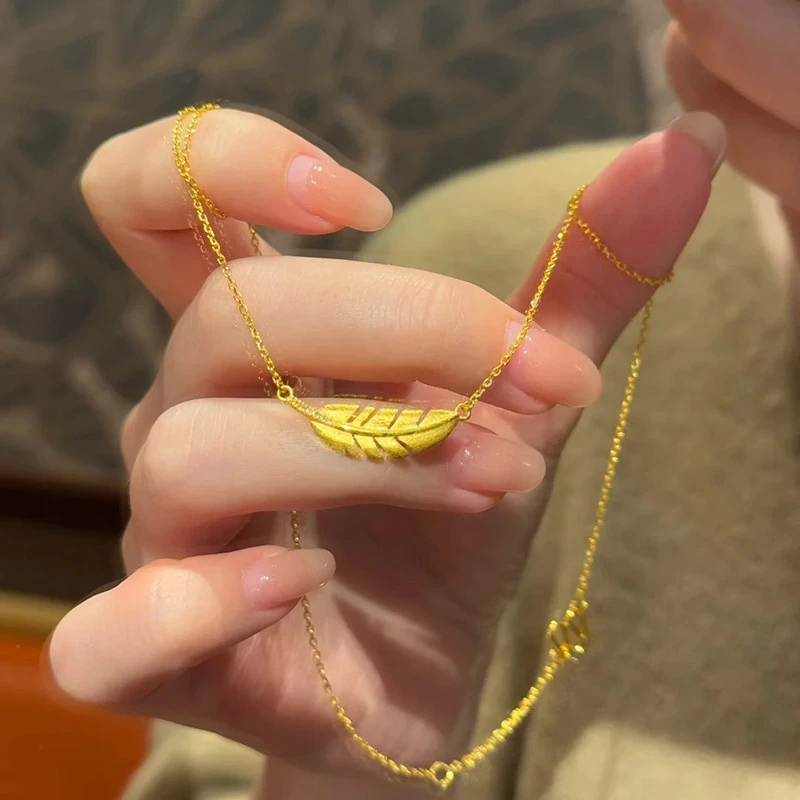 钛钢吊坠 复古羽毛项链女小众简约磨砂吊坠气质锁骨链高级感轻奢