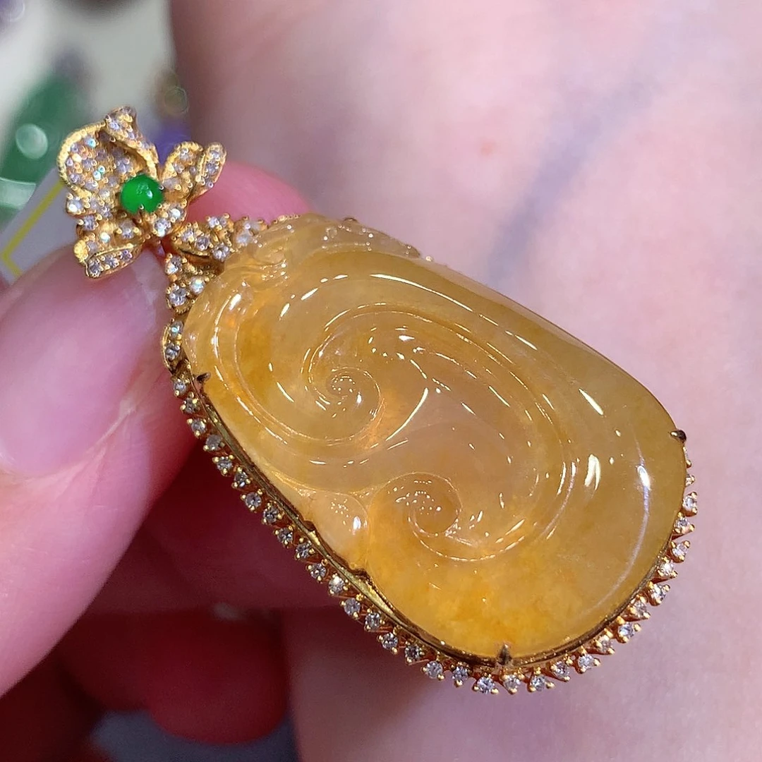 翡翠18K金镶嵌吊坠(不含链)