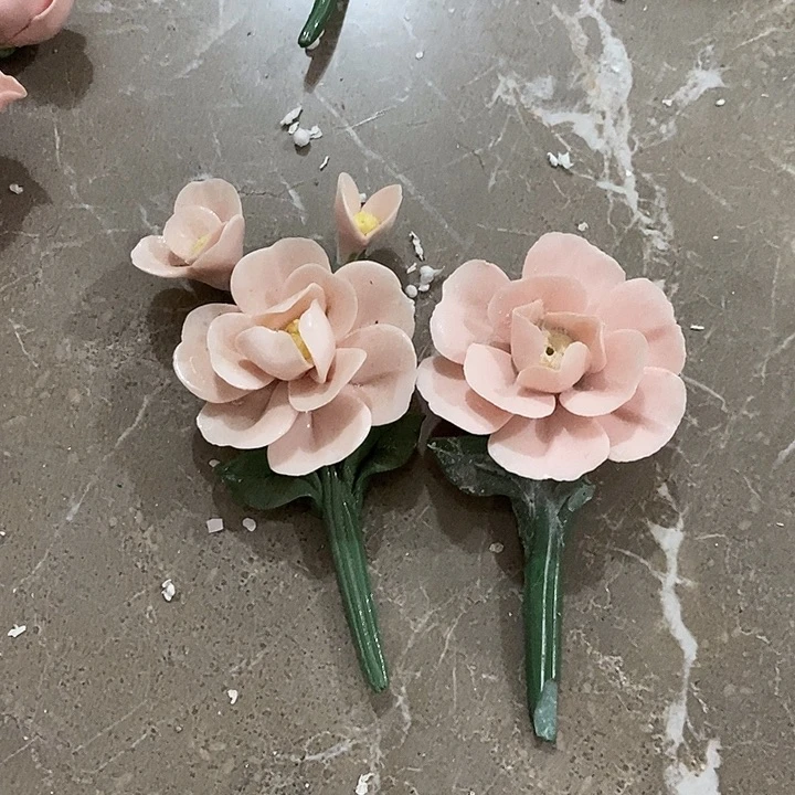 瓷片纯手工陶瓷花摆件瑕