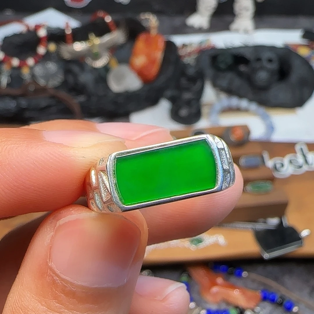 金***沐翡翠银S925镶嵌戒指