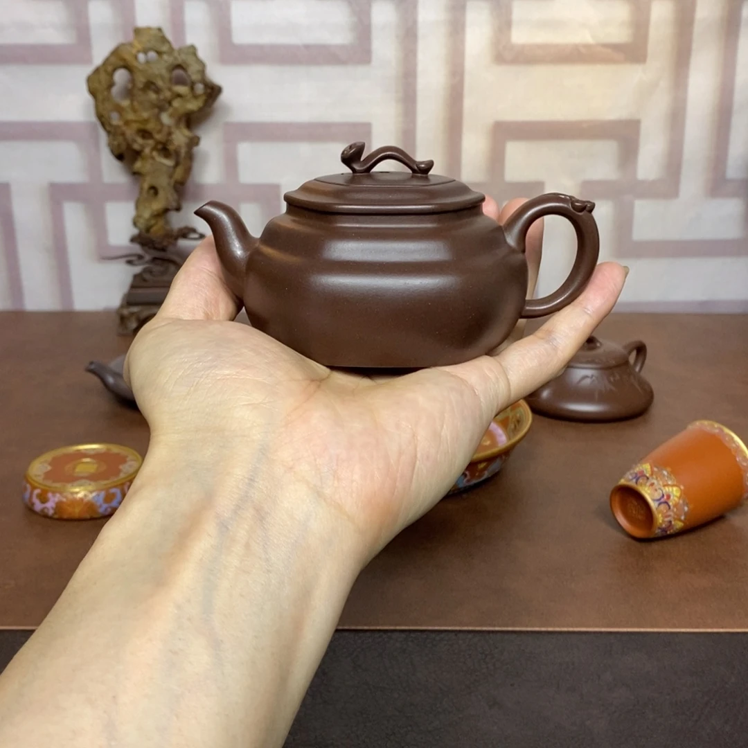 茶壶紫砂紫砂茶具老紫泥六方紫灵