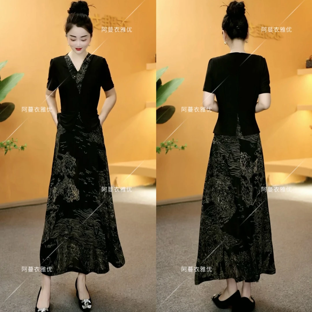 【衣雅严选】8124-1963#夏季新款冰百搭V领假两件显瘦显高连衣裙