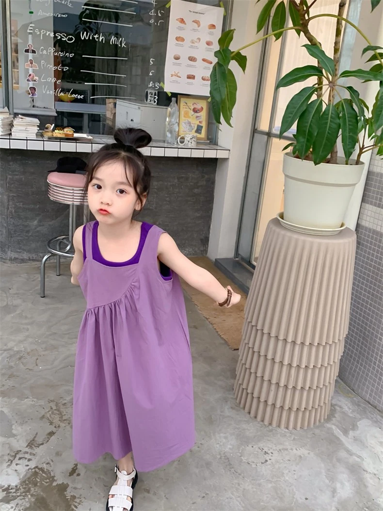 儿童紫色背心吊带连衣裙背心裙两件套夏季薄款女童韩版洋气穿搭潮