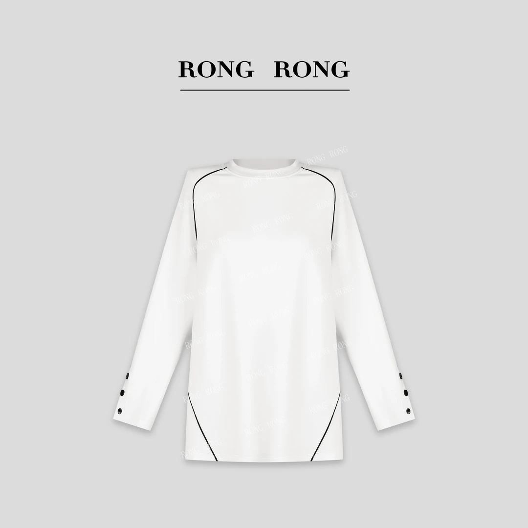 溶溶【空气T】RONGRONG 线条感宽松空气层撞色百搭长袖 W-B8969229