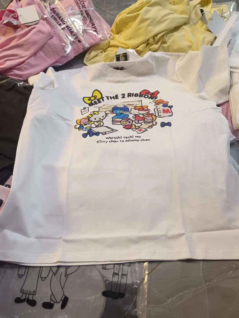 太阳花夏季正肩中长款宽松版平纹印花半袖体恤8002