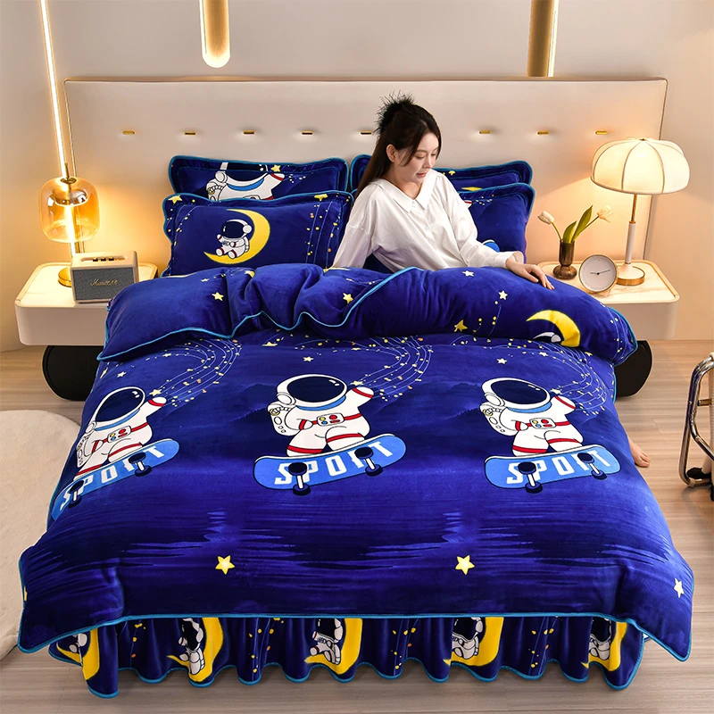 儿童正品牛奶绒双面绒学生宿舍加厚绒抗静电不掉毛不掉色四件套