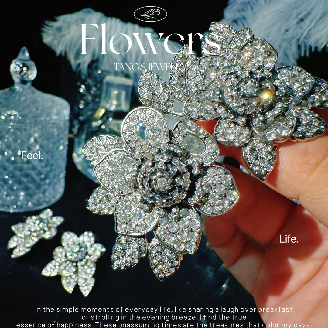 100周年限定款 白钻双头花 百搭重工精致银色花饰品