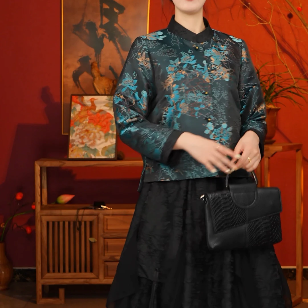 【日月镜】BF33248皇家蓝刺绣新中式国风提花外套女