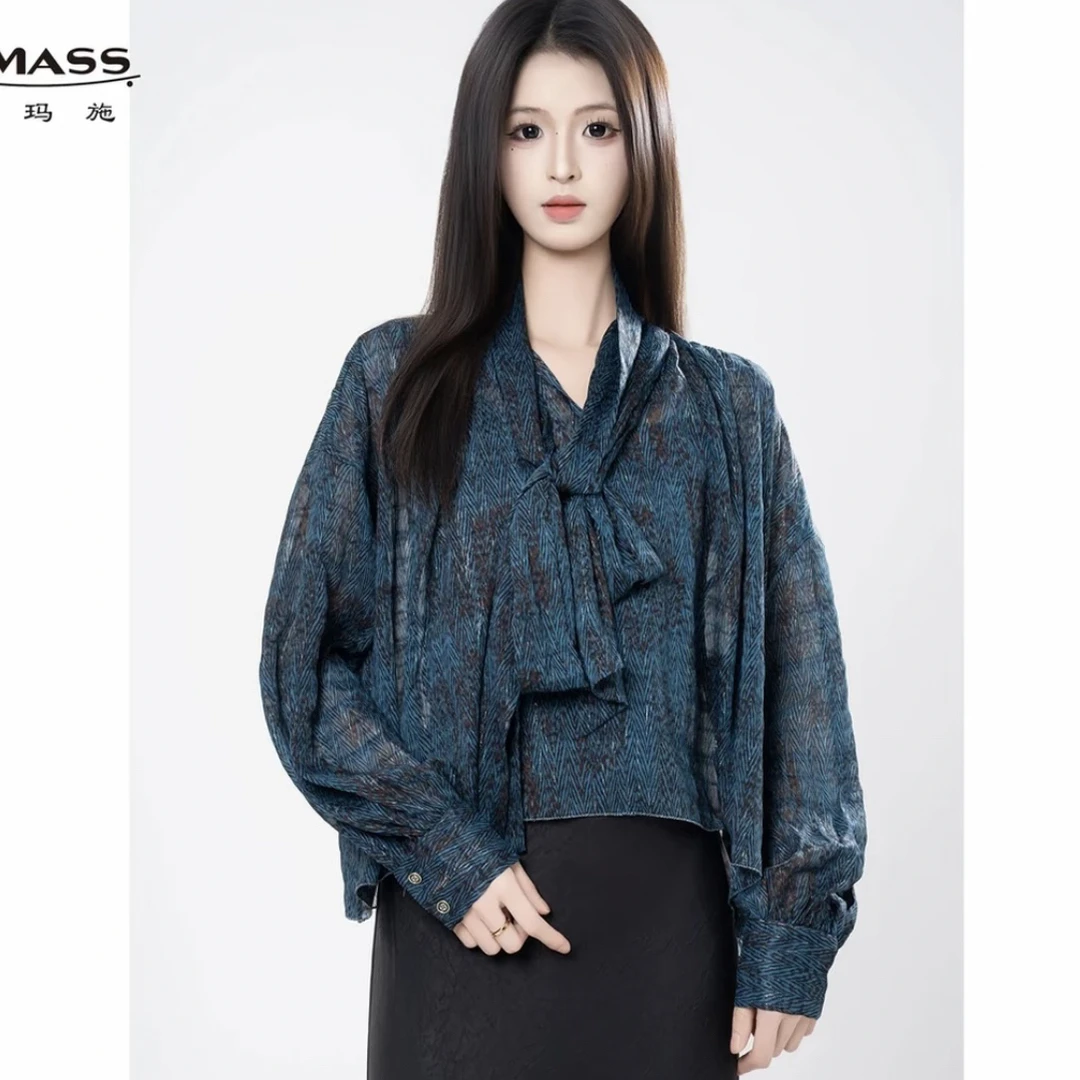 AMASS/阿玛施新款法式复古印花设计轻奢时尚百搭优雅衬衫女530020