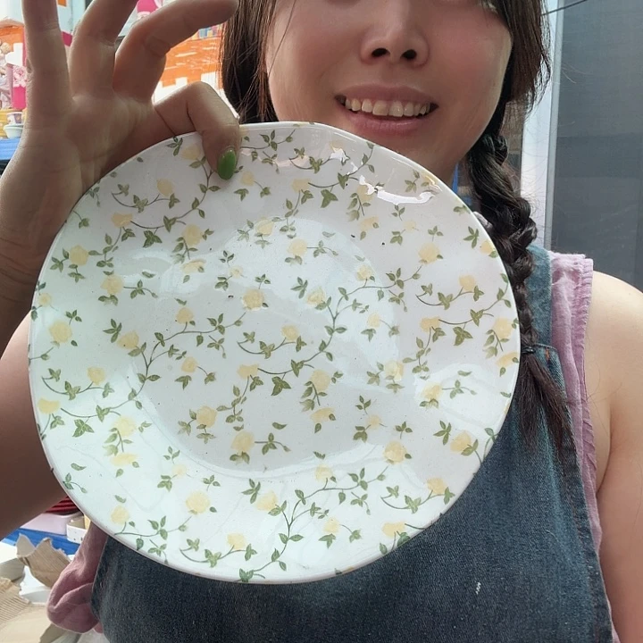 外贸尾单高温陶瓷微瑕碎花盘子瑕疵款两个不挑颜色