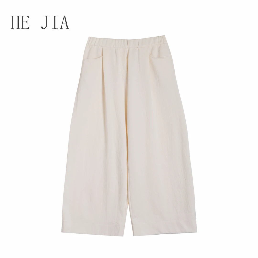 【和家2025夏季新款女装】文艺风百搭款洋气简约松紧腰九分直筒长裤
