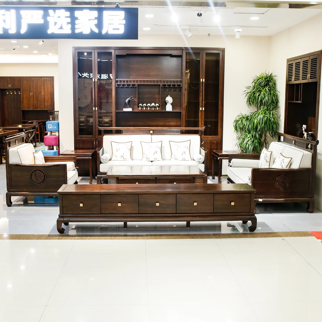 （大利家具）003-YN807沙发N810茶几N802电视柜黑檀木123沙发组合