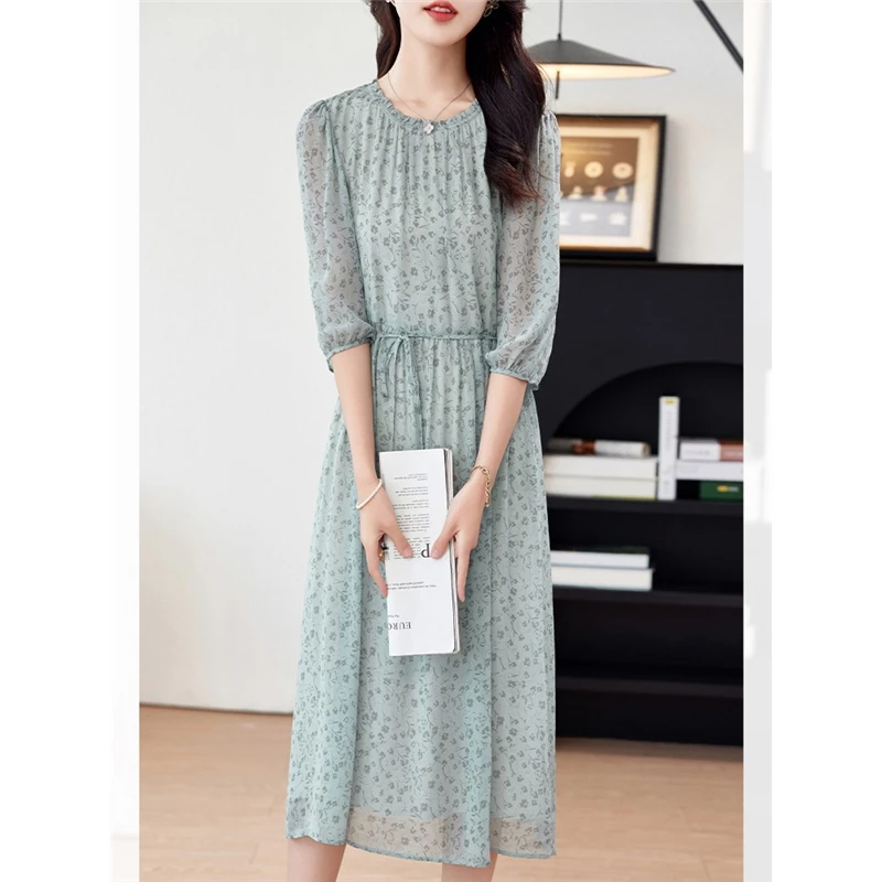 轻氧感收腰茶歇裙气质夏季连衣裙修身中腰女装复古多巴胺服装女