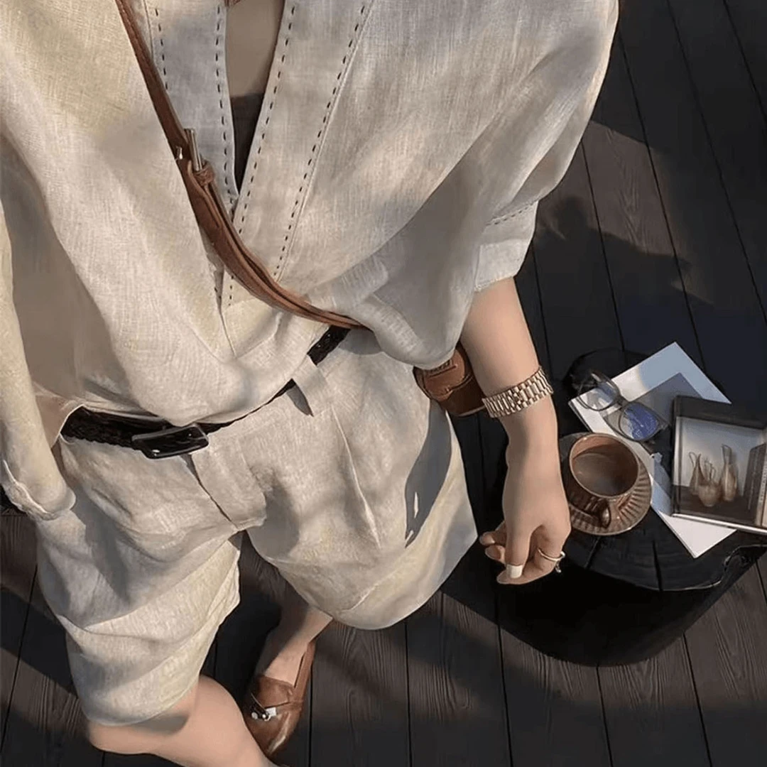 气质名媛新中式时尚套装小众时尚女士夏季微胖韩版百搭复古简约女