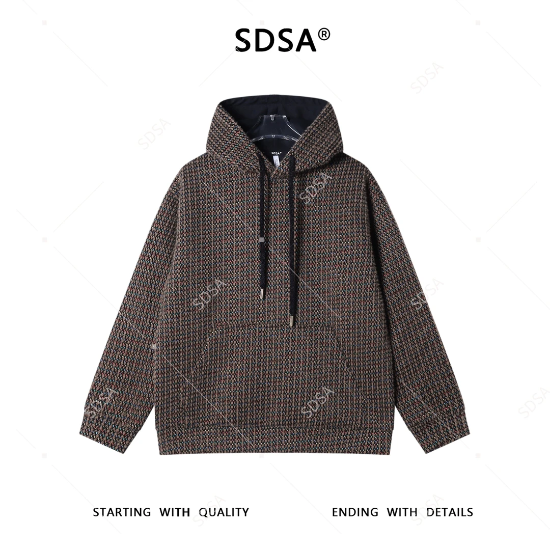SDSA男士秋冬新款痞帅男装高级感绒毛条纹抽绳连帽卫衣百搭上衣