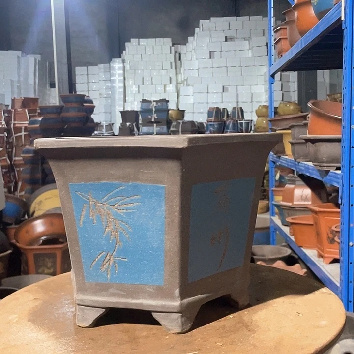 32蓝色六方花盆花盆