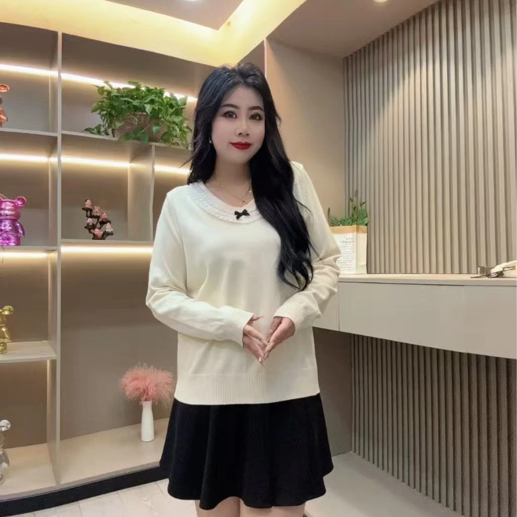秋季毛衣小衫-千 6900时尚潮流蝴蝶结领口设计胖MM大码女装新款