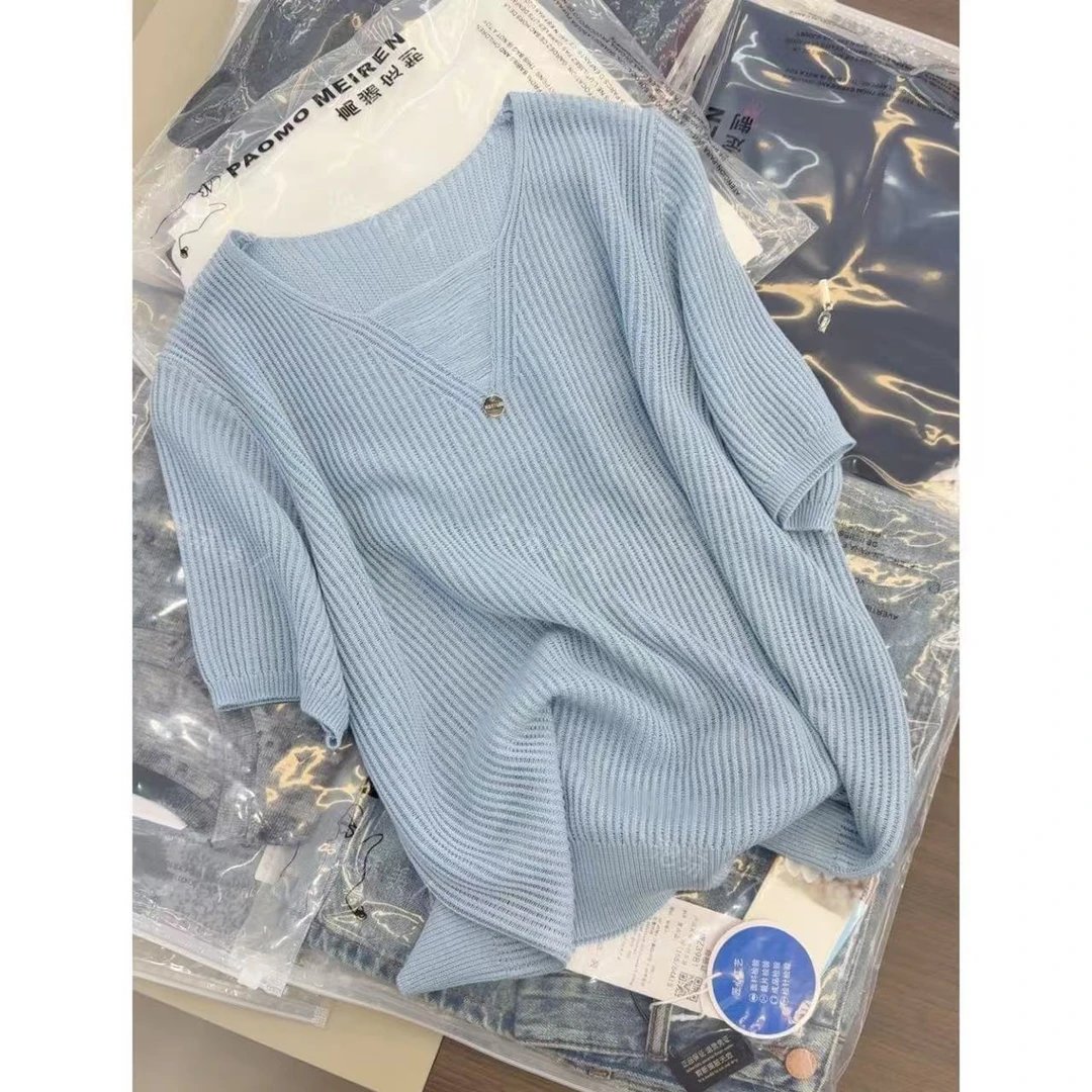 流苏小V」裙裤搭子！轻薄透气百搭短袖针织衫女 25春夏新款