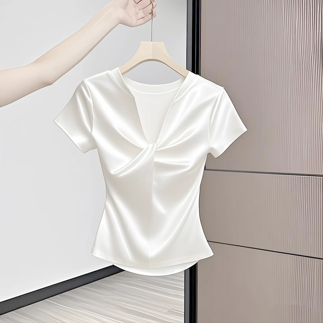 2025夏季新款洋气绝美显瘦设计感小众百搭上衣时尚气质T恤爆款女