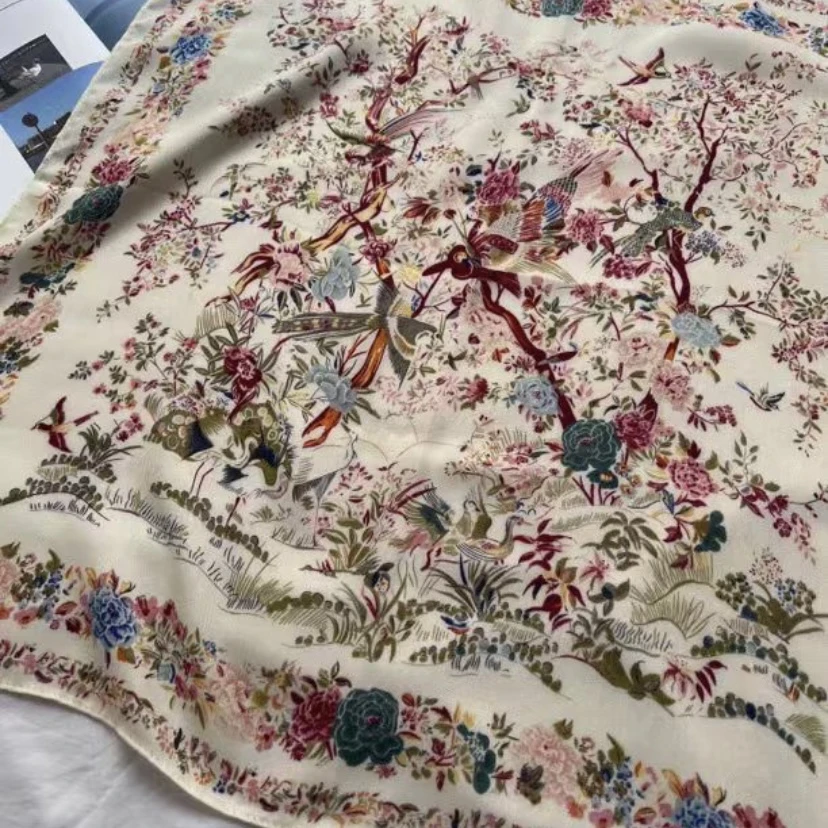 【百鸟朝凤 棉麻】M002 方巾70cm女士百搭围巾国风洋气时尚