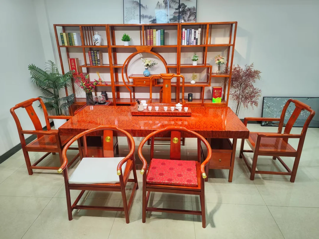 水波纹实木大板茶桌