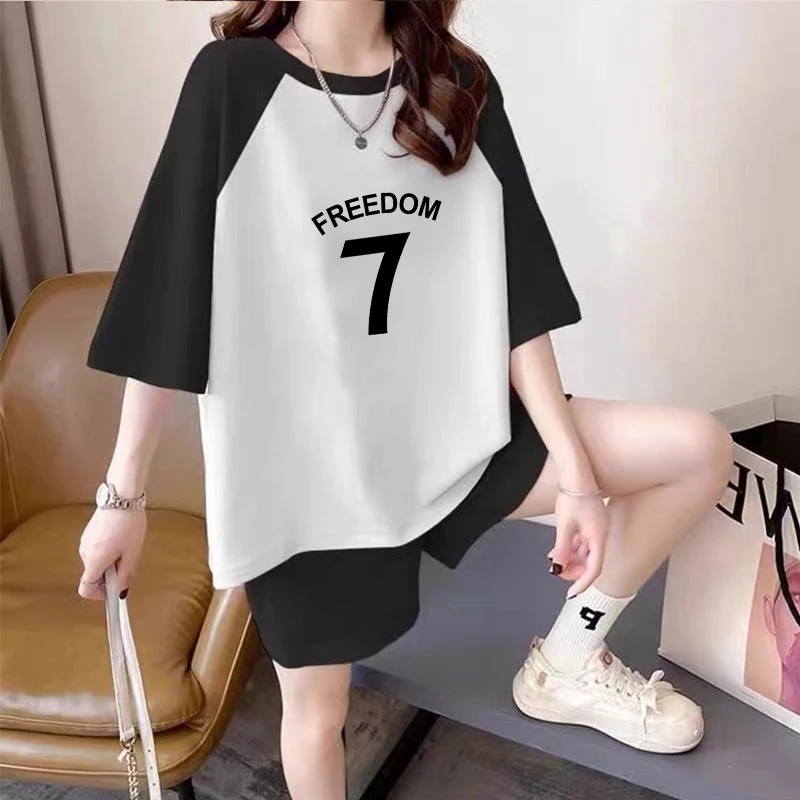 时髦洋气休闲运动套装女夏季新款韩版印花宽松显瘦短袖短裤两件套