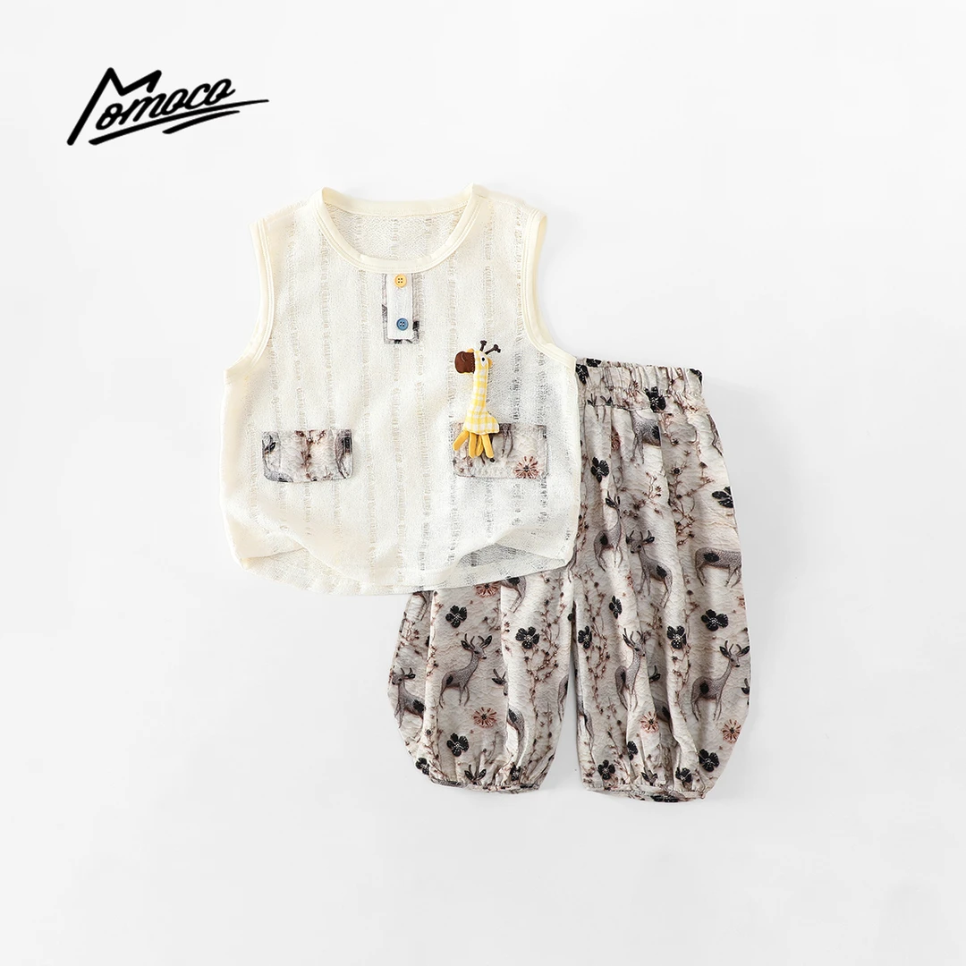 MOMOCO夏季男童时尚洋气韩版镂空小麋鹿套装两件套77230578581