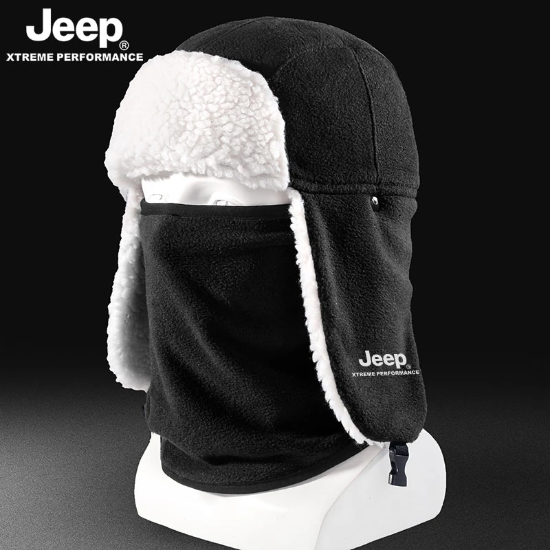 JEEP/吉普冬季保暖雷锋帽男士骑车防风加绒加厚防寒户外护耳棉帽