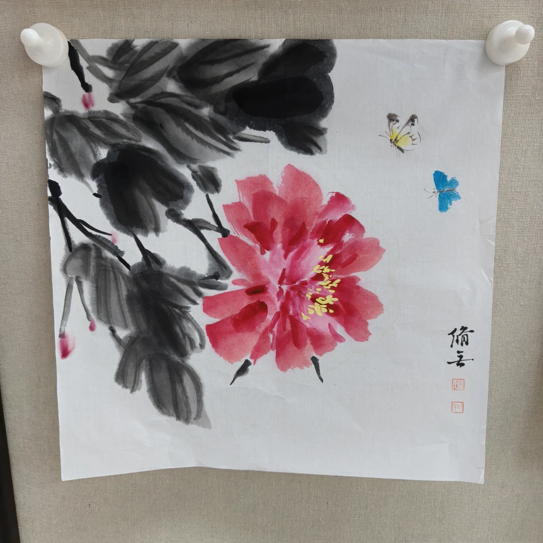 天津美院硕士黎夏威（修无）写意作品牡丹蝴蝶