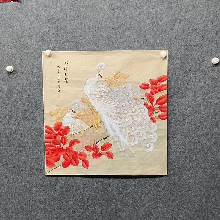 国画四尺斗方孔雀一幅