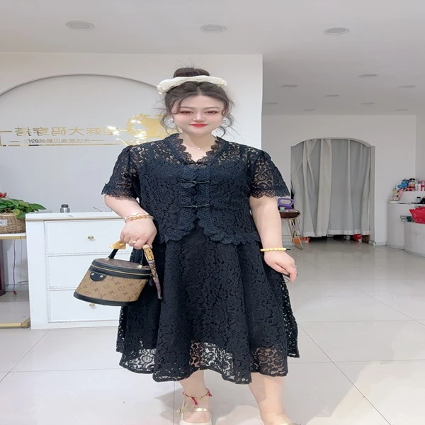 2566时尚显瘦复古两件套蕾丝裙