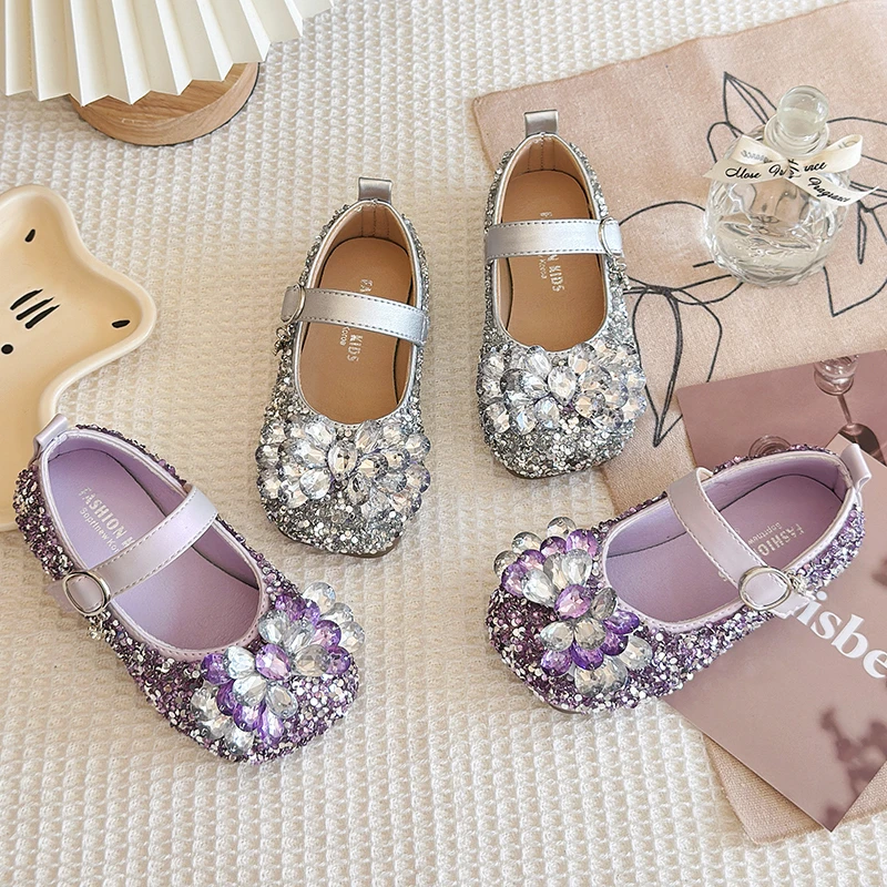 女童2025新款小女孩水晶水钻鞋女宝防滑宝宝儿童初秋女童公主单鞋