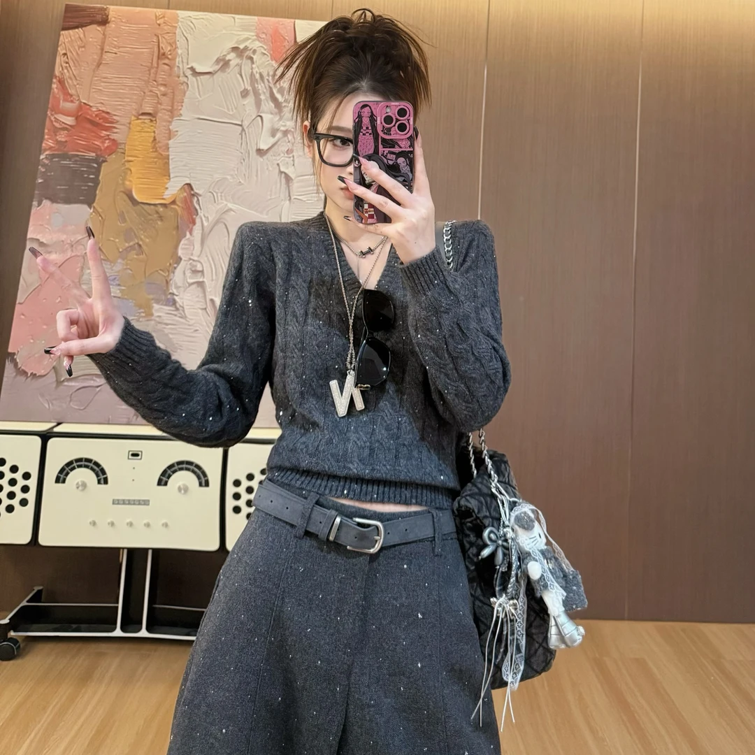 【LLLU李】冬季新款设计感亮片针织衫厚打底衫百搭上衣 18111219