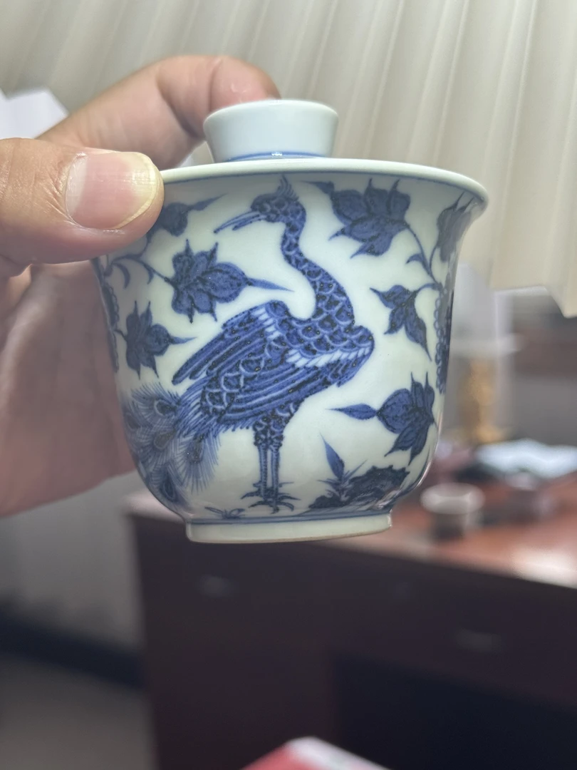 造物山房釉下青新品孔雀牡丹盖碗缠枝青花瓷小盖碗茶杯陶瓷茶具