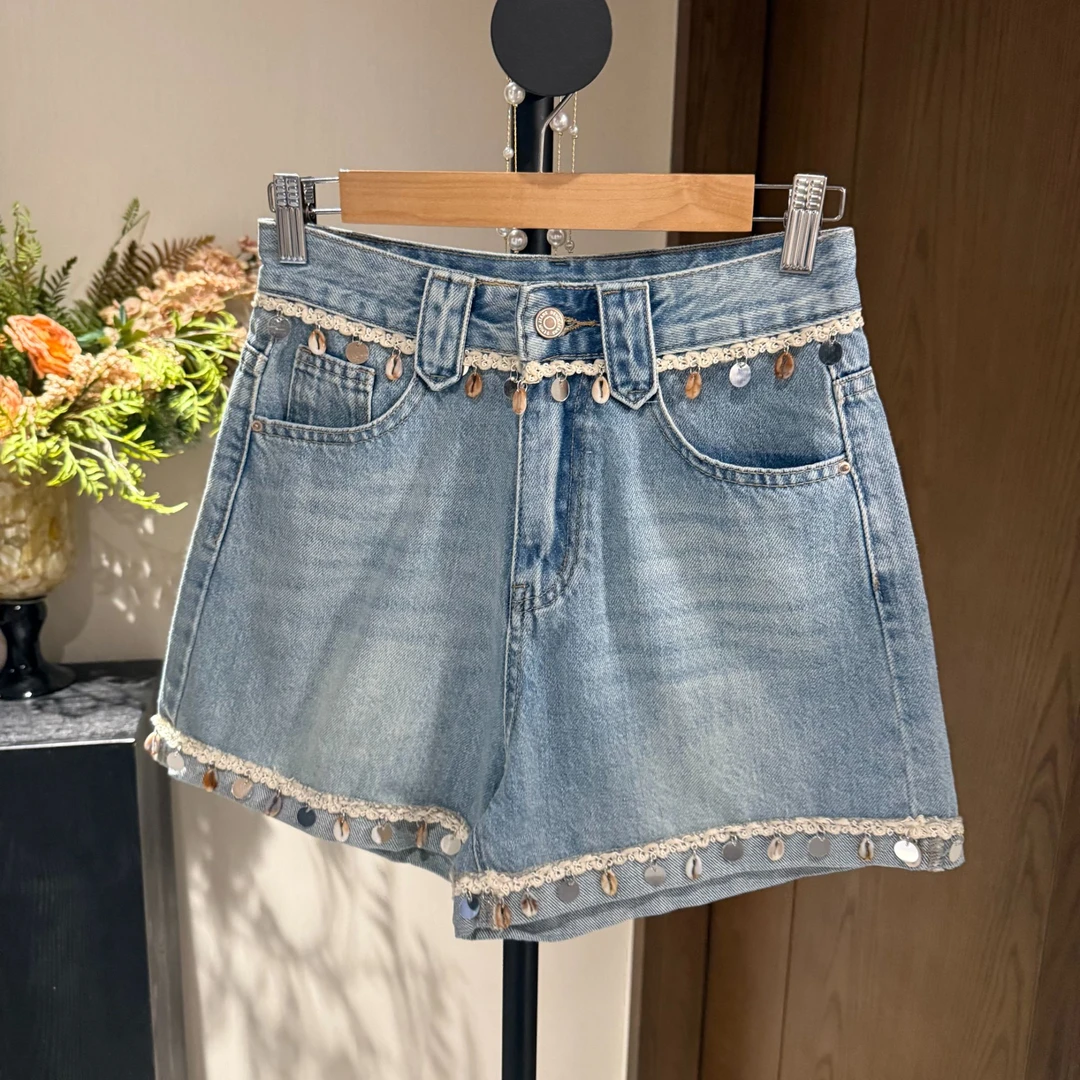 馨儿专属【门面担当】夏季新韩版高腰亮片显瘦百搭牛仔宽松XS40934